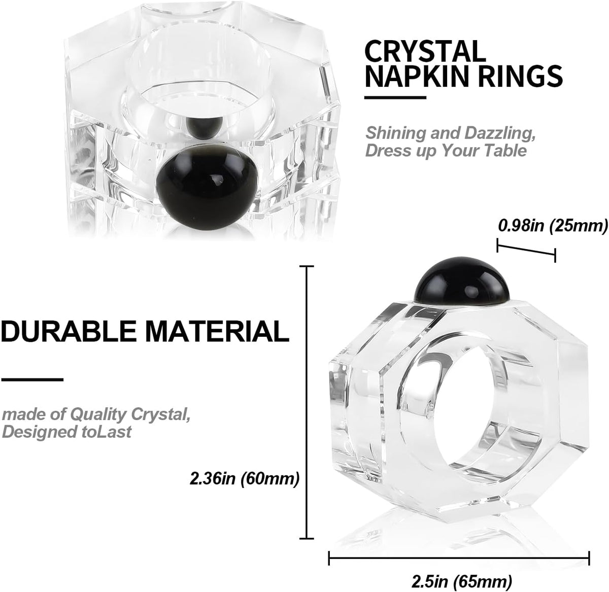 Crystal Napkin Rings Holder Silver Diamond Napkin Rings Pack of 6 Pieces,Hotel Restaurant Wedding
