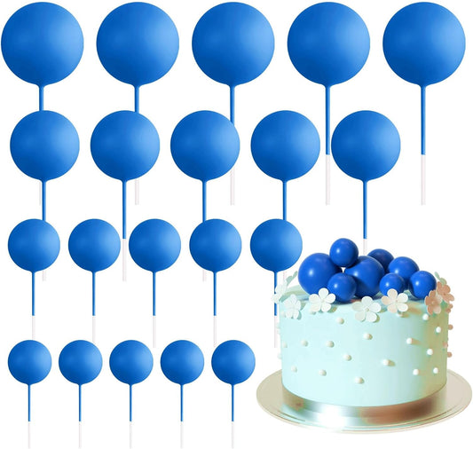 ASTARON 20 Pcs Ball Cake Topper Decorations Mini Balloons Cake Topper Sticks Royal Blue Balls Cake