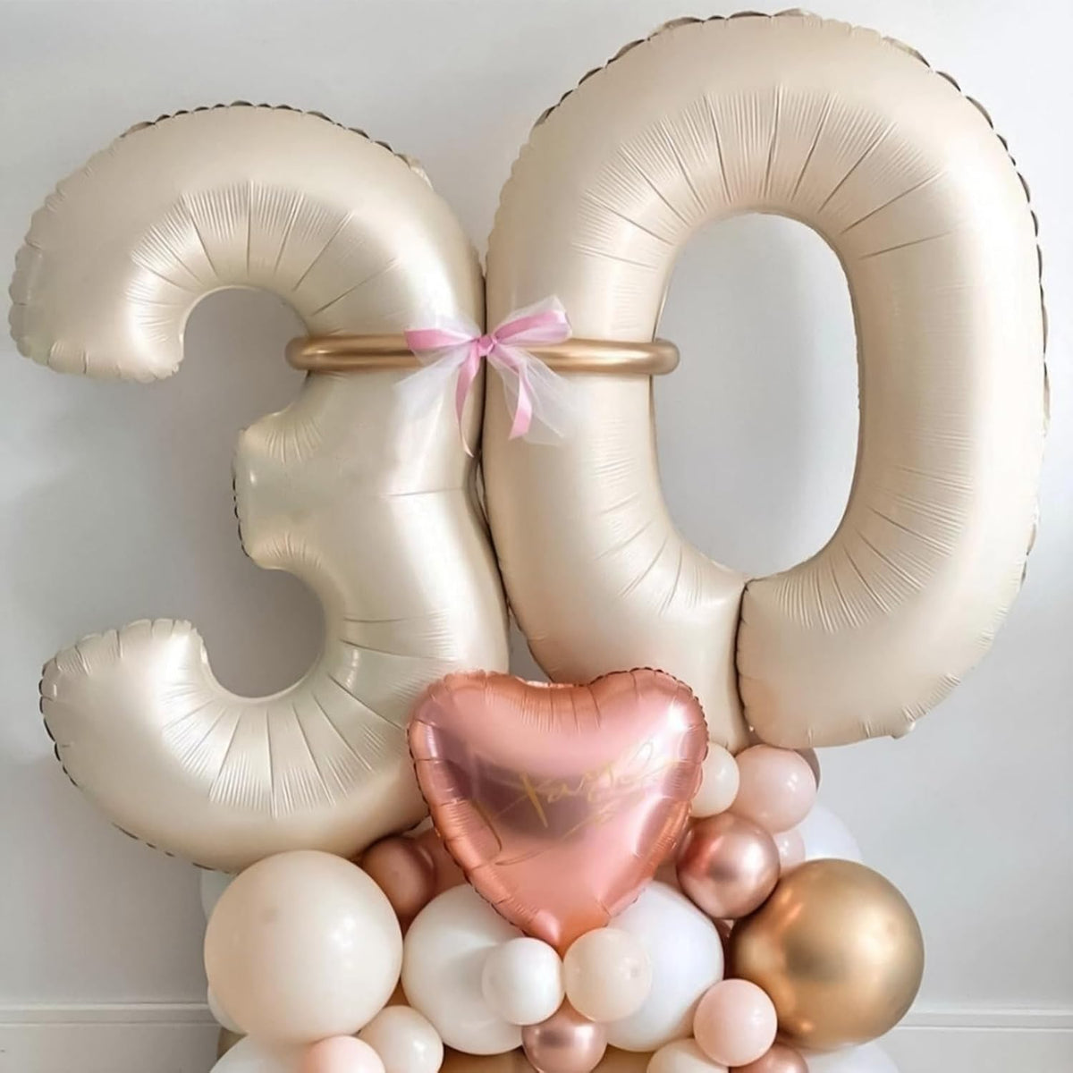 40 Inch Beige Numbers Balloons 3, Large Self Inflating Cream White Digit 3 Helium Balloons for 3rd