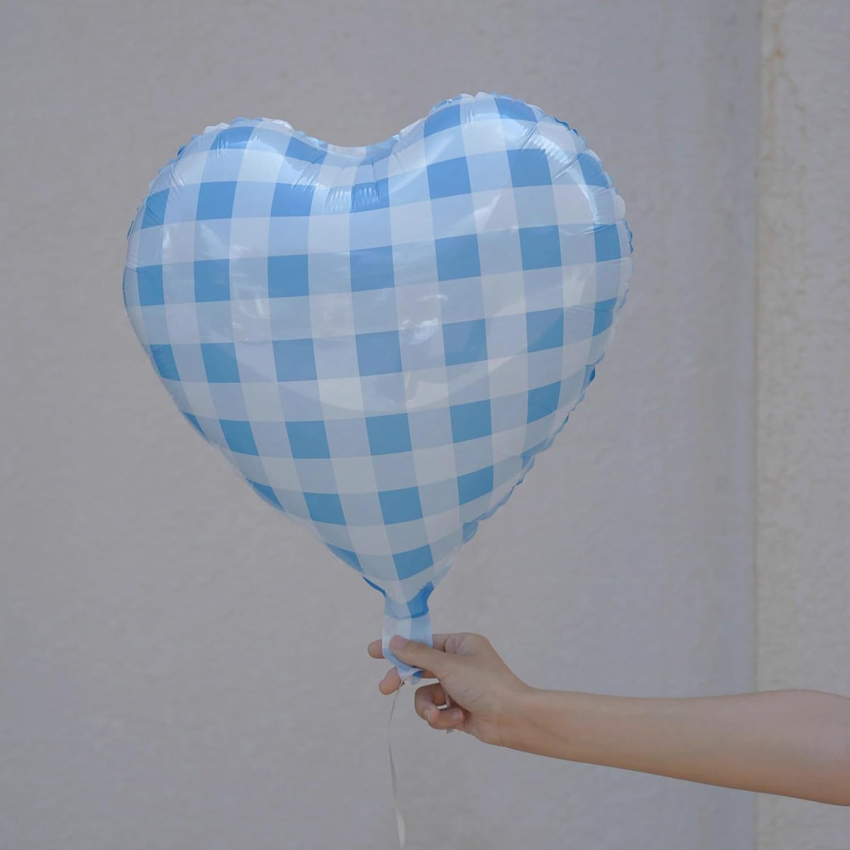 Blue White Checkered Heart Balloons,12Pcs 18Inch Light Blue Grid Heart Shaped Foil Helium Polyester