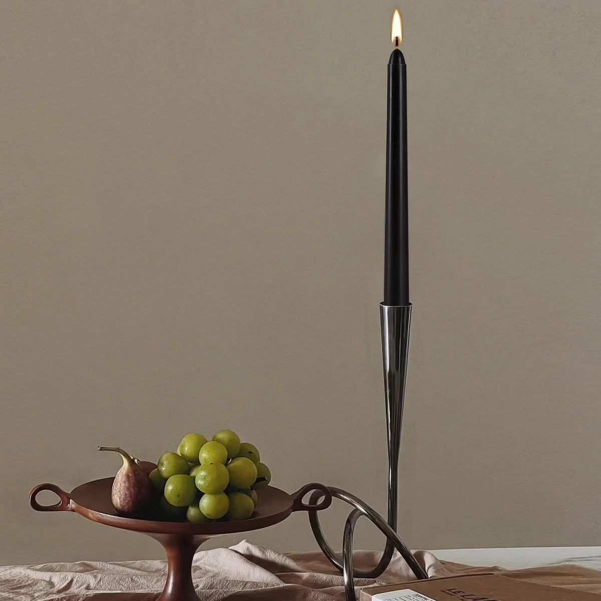 24 Pack Black Taper Candles, 7-8 Hours Burn Time, Unscented, Smokeless and Dripless, 0.75 x 10 Inch