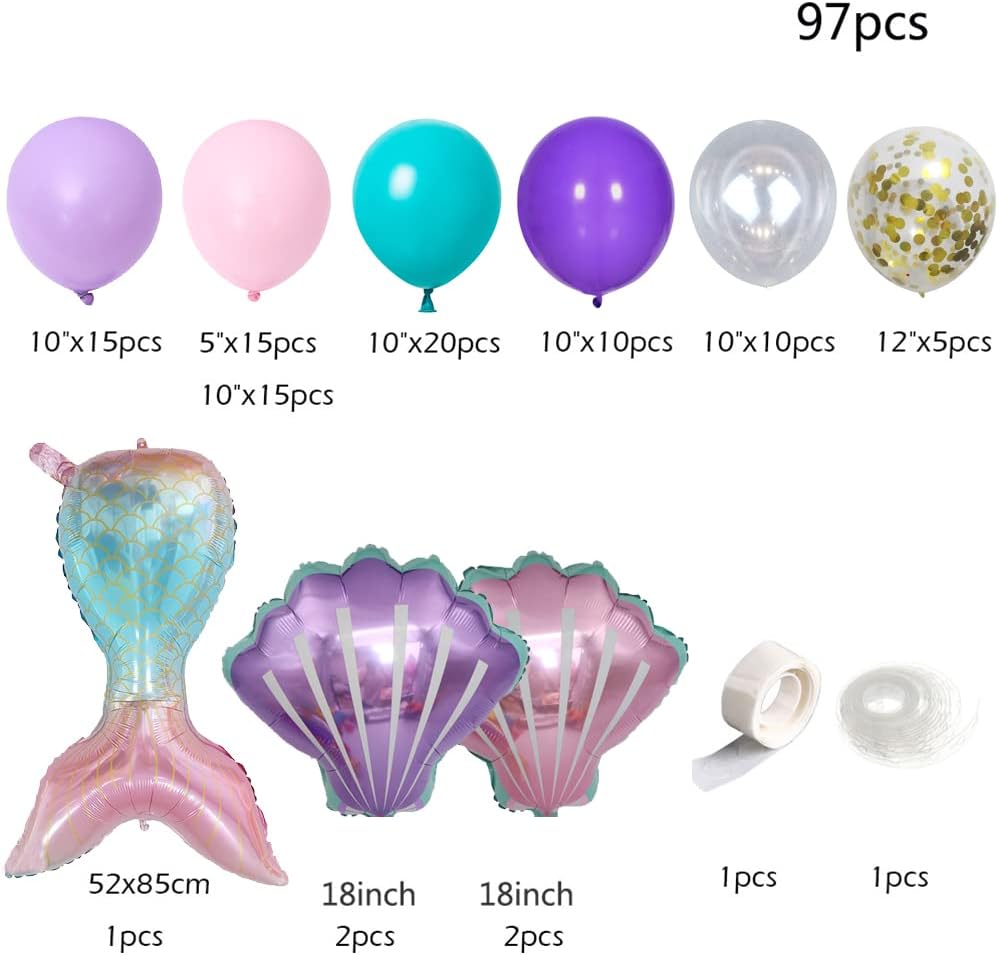 DIY Balloon Garland Kit 95pack, Gold Confetti Balloons & Blue Pink Purple Latex Balloons for Baby