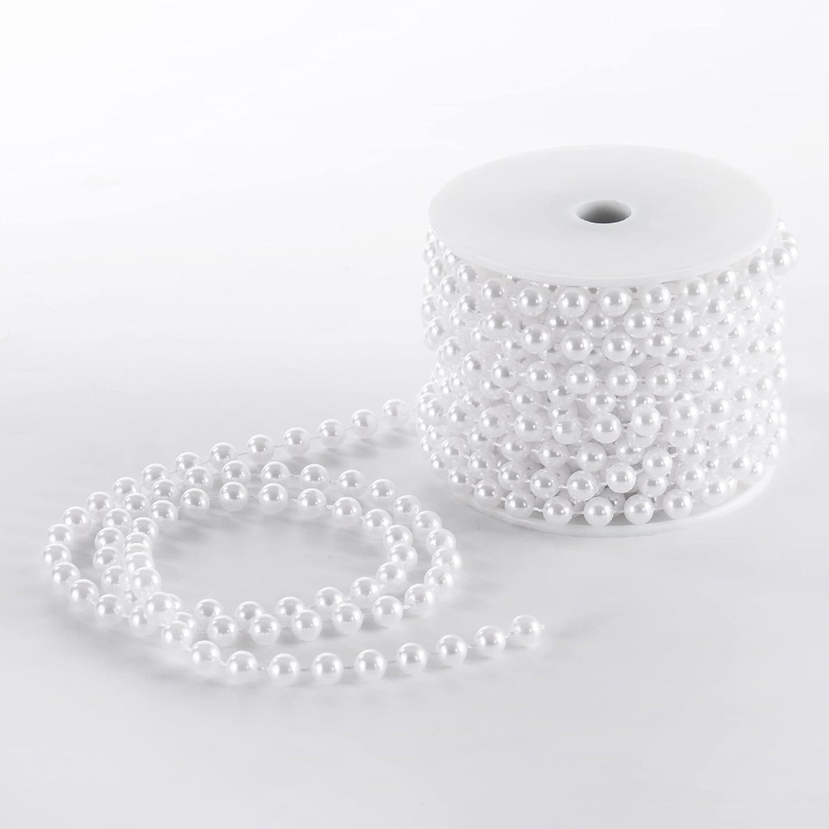 Craft String Pearls 8MM Pearl Bead, 33 Feet White Faux Pearl Garland Spool Roll Strand Wedding