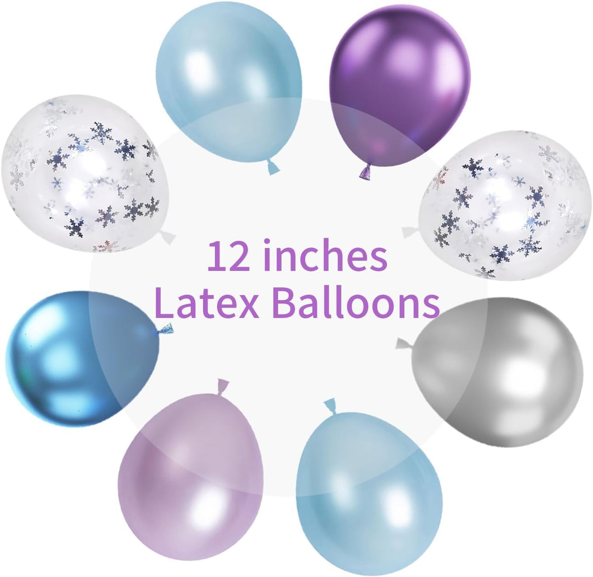 Frozen Balloons, 12 Inch Purple Blue White and Silver Balloons with Snowflake Balloons for Girls