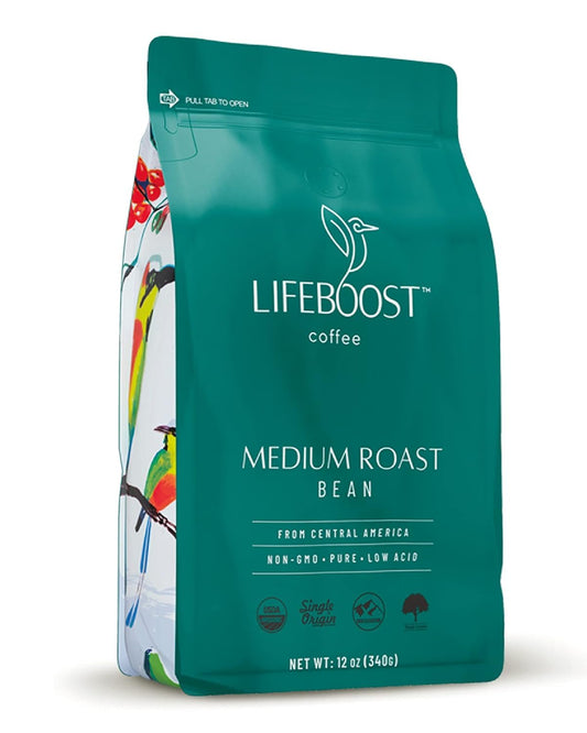Lifeboost Organic Coffee Beans Medium Roast - Low Acid Single Origin Non-GMO Organic Whole Bean