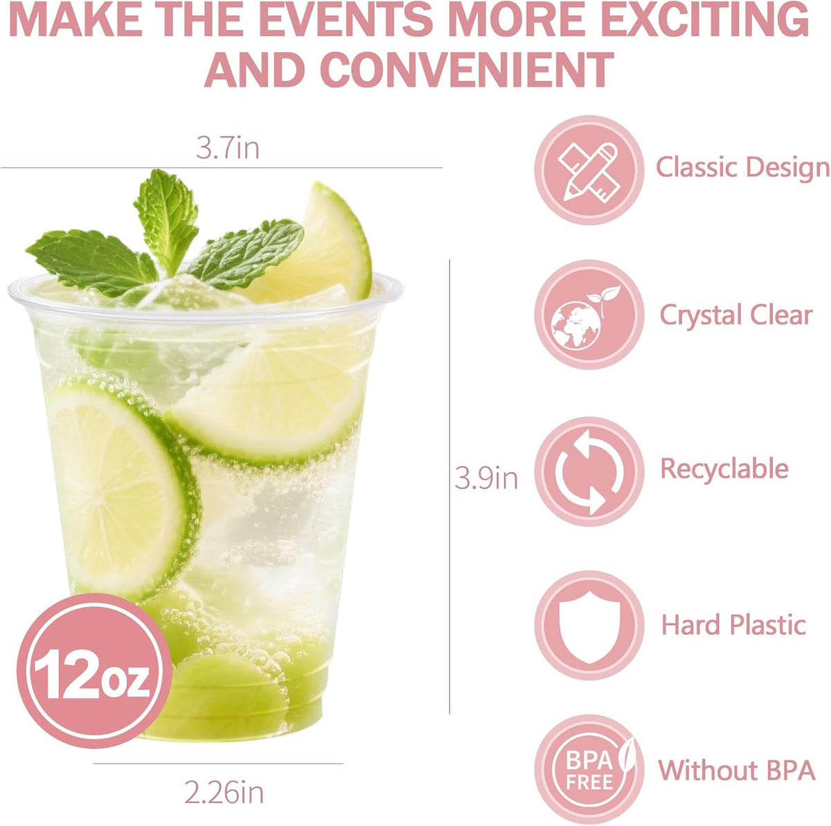 12 oz Clear Plastic Cups - 300 Count Disposable Wine Cup for Party, 12 Ounce Drinking Cups Bulk