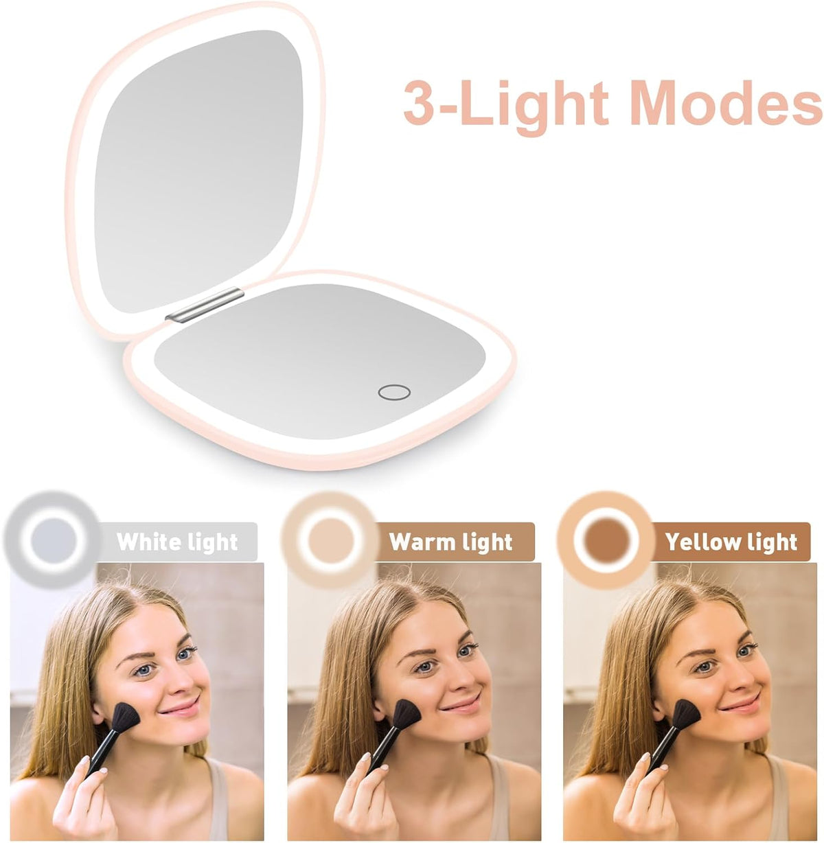 deweisn Compact Mirror, Lighted Travel Makeup Mirror with 1X/10X Magnifying Double Sided Dimmable