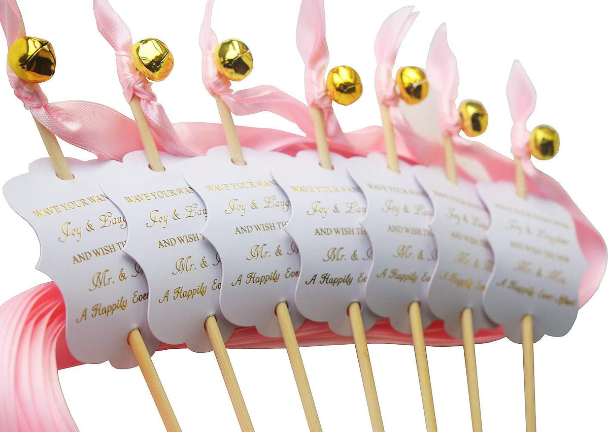 Kingsnow 100 Pack Wedding Ribbon Wand Favor Tags, Ribbon Wands Send Off Tag Exit Wand Tags for