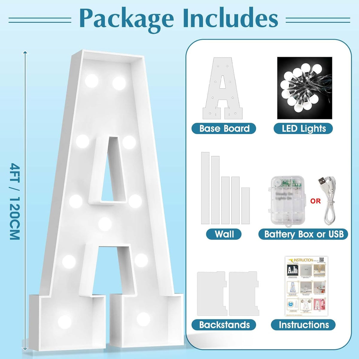 Ledido 4FT Marquee Light Up Letters, Cool White Light Up Letters Large Marquee Letter for Party