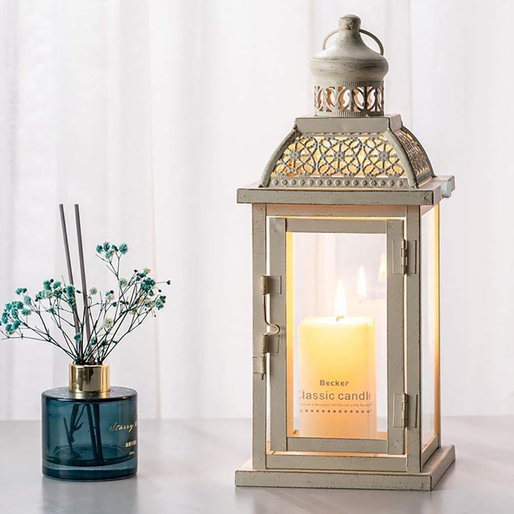 NEEDOMO 14.4" Lanterns Decorations Indoor, Hanging Candle Lantern Outdoor, Vintage Large Lantern