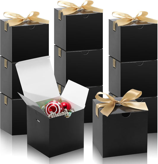 DOYIDE Small Gift Boxes, 20 Pack 5x5x5 Inch Black Elegant Paper Boxes with Ribbons, Crafting