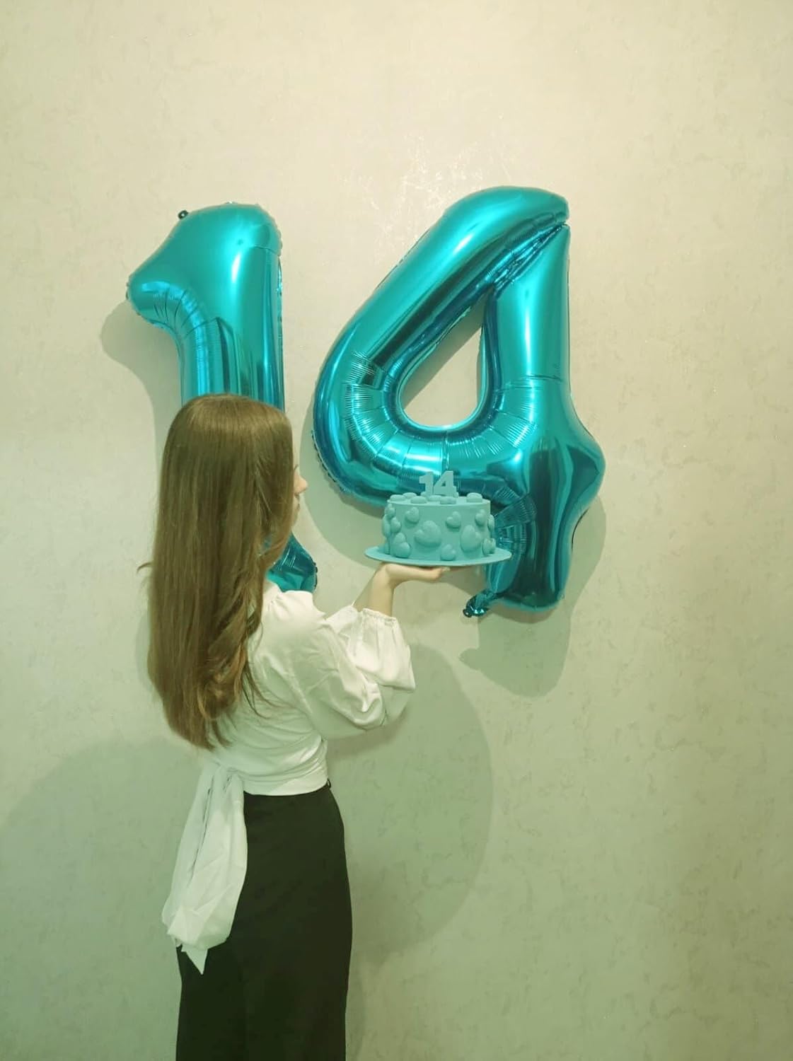 Digital Number 7 Teal Blue Birthday Balloon 40 Inch, Foil Balloons for 7 17 27 70 77 Party