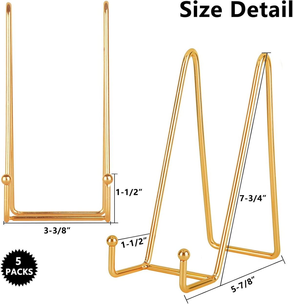 IBosins 5 Pack 8 Inch Plate Holder Display Stands, Large Metal Gold Frame Stand for Picture, Book