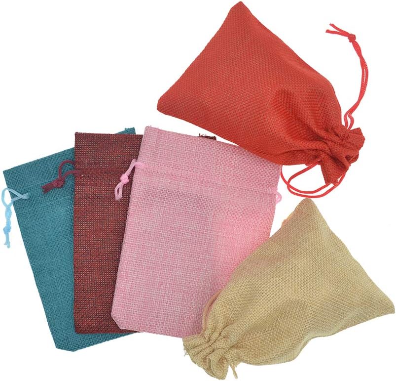 20pcs Burlap Favor Bags, 5x7 Inch Drawstring Linen Jewelry Bags for Christmas Wedding Party Gifts