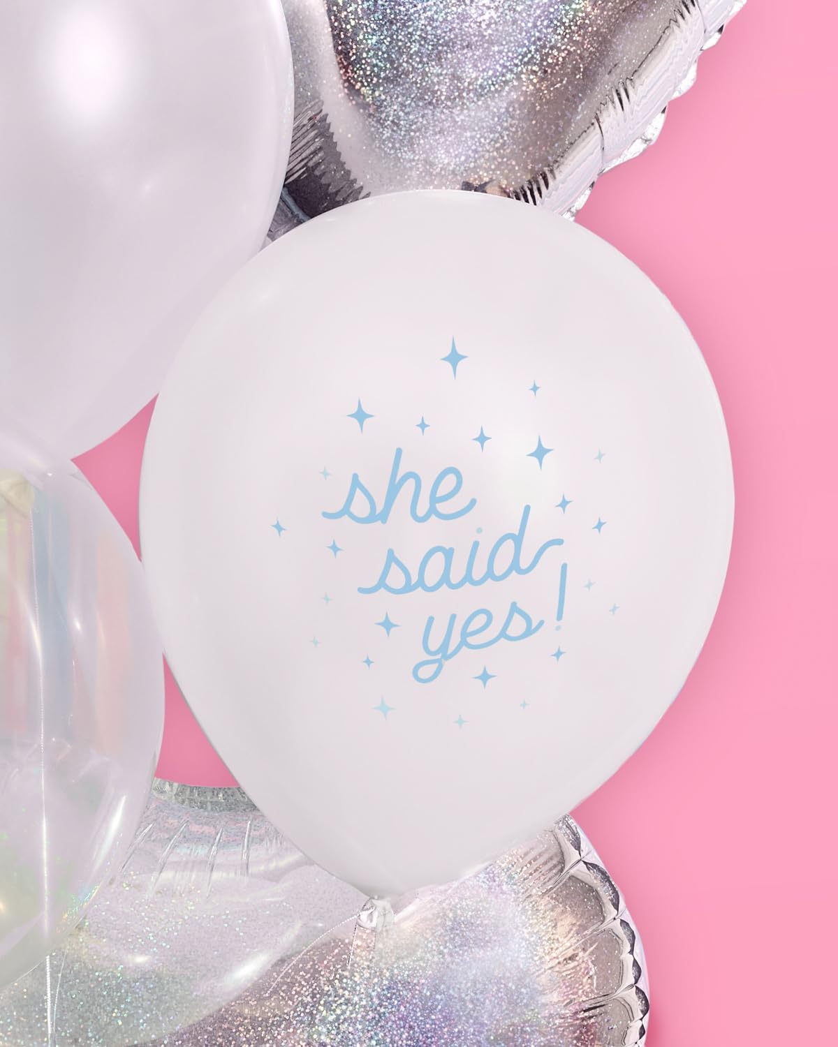 xo, Fetti Engagement Party Balloon Set | 20 pcs | Printed White + Blue She Said Yes Latex
