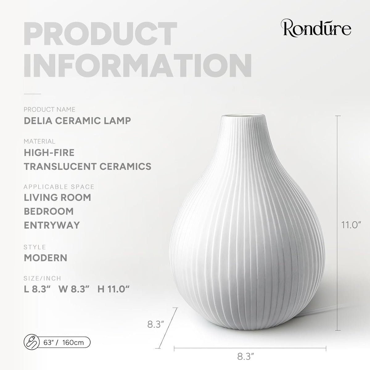 RONDURE 11.0" Modern Ceramic Table Lamp, Modern Bedside Lamps for Bedroom, Living Room and