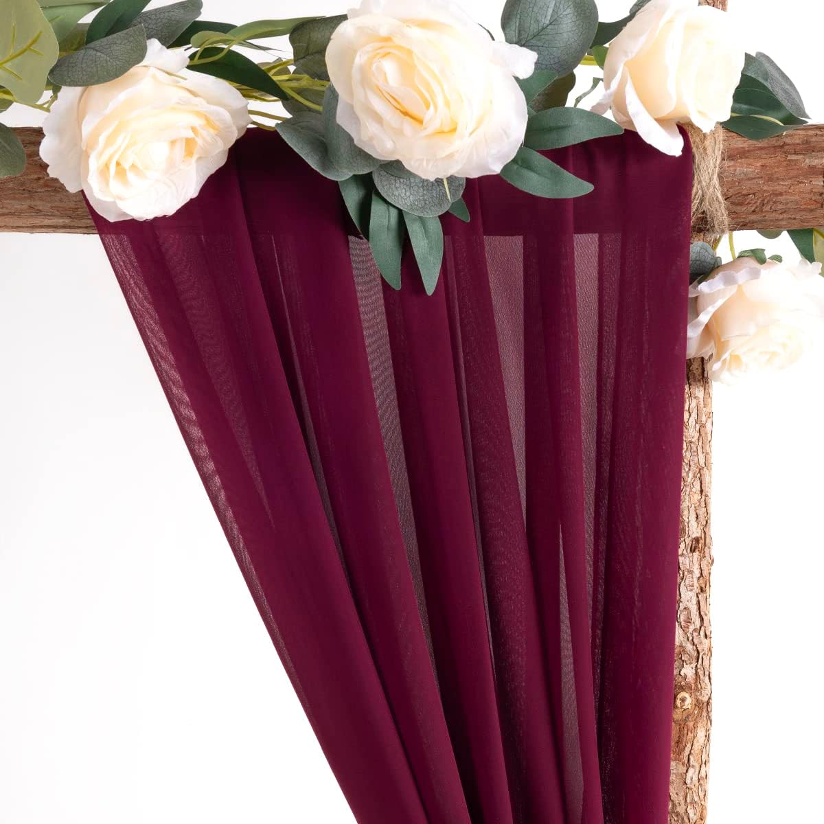 Socomi Wedding Arch Draping Fabric 3 Panels 29" x 19Ft Burgundy Sheer Chiffon Curtain Drapes 6