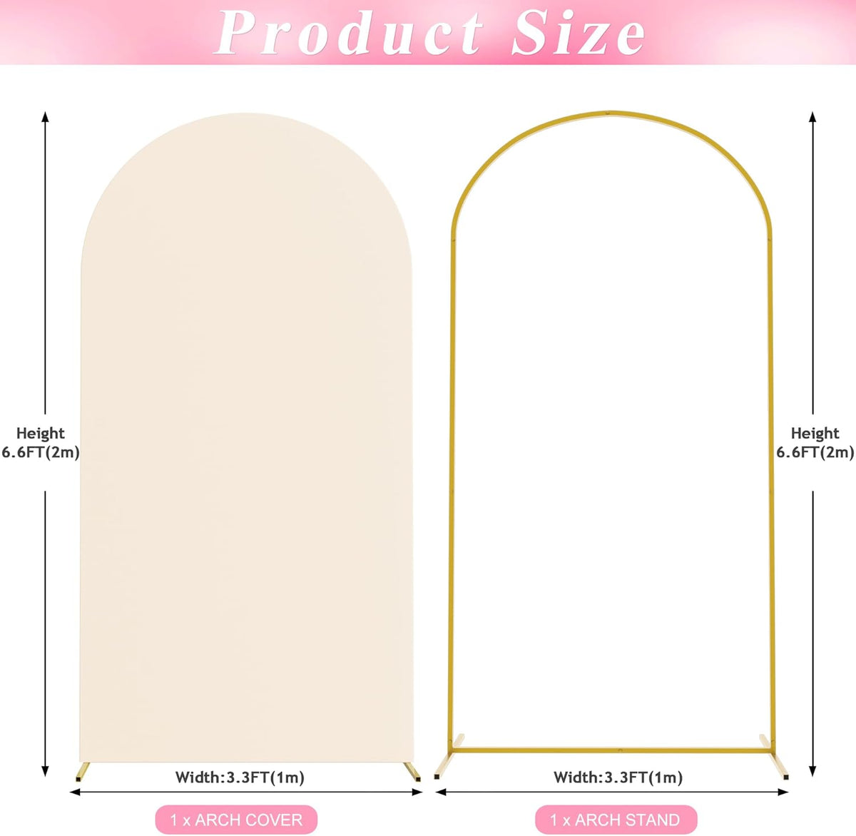 Wokceer 6.6 FT Wedding Arch Backdrop Stand and Arch Cover, Metal Arch Stand with Arch Stand Cover