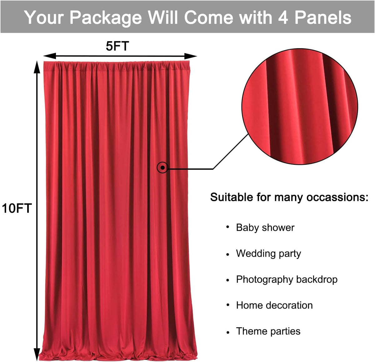 10 ft x 20 ft Wrinkle Free Red Backdrop Curtain for Parties, Polyester Photography Backdrop Drapes