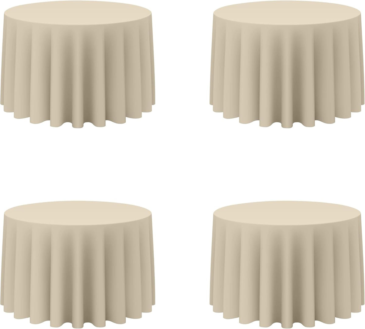 BRILLMAX 4 Pack Beige Round Tablecloths 108 Inch - Circle Bulk Linen Polyester Fabric Washable