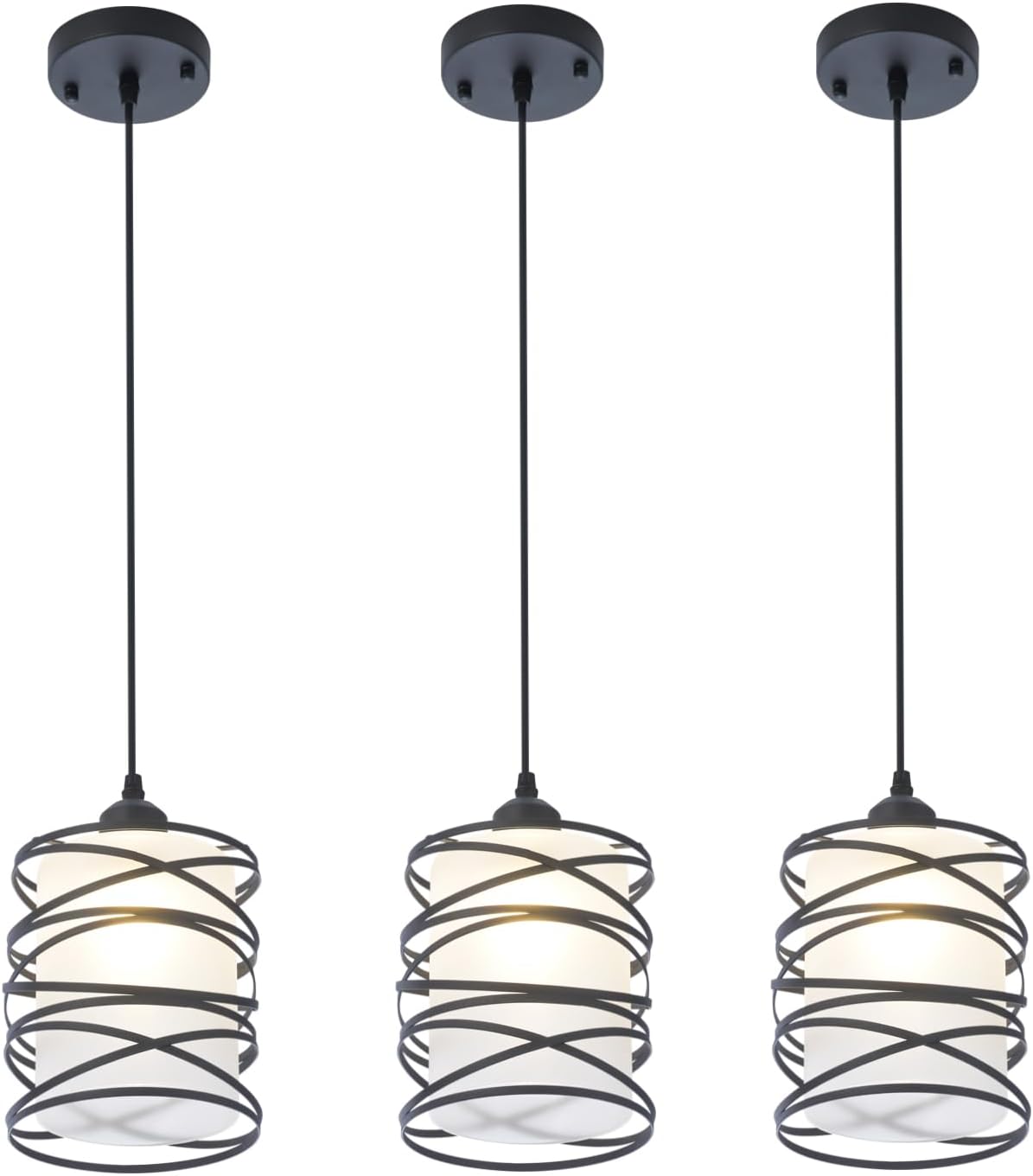 3-Pack Modern Mini Pendant Light Fixture Kitchen Island Pendant Lighting 6.3''Matte Black Spiral