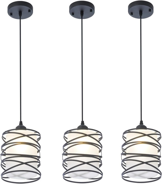3-Pack Modern Mini Pendant Light Fixture Kitchen Island Pendant Lighting 6.3''Matte Black Spiral