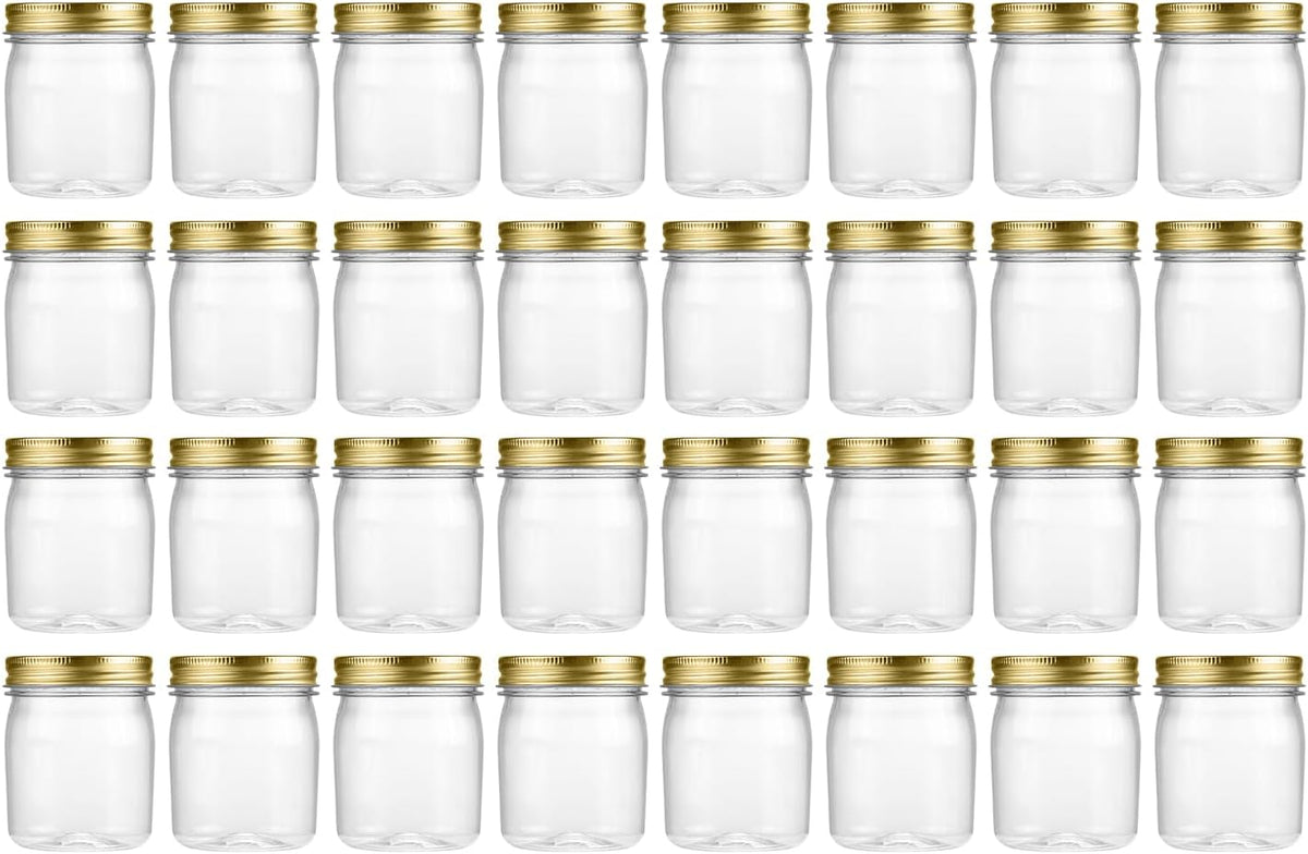novelinks 8 oz Clear Plastic Jars with Screw-On Lids - BPA-Free Refillable Storage Containers for