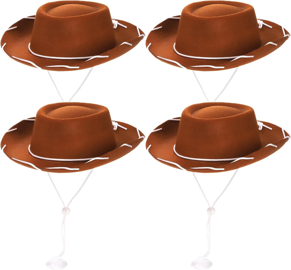 Peohud 4 Pack Felt Cowboy Hat, Small Western Cowgirl Hat, Wide Brim Cowboy Hat with Neck