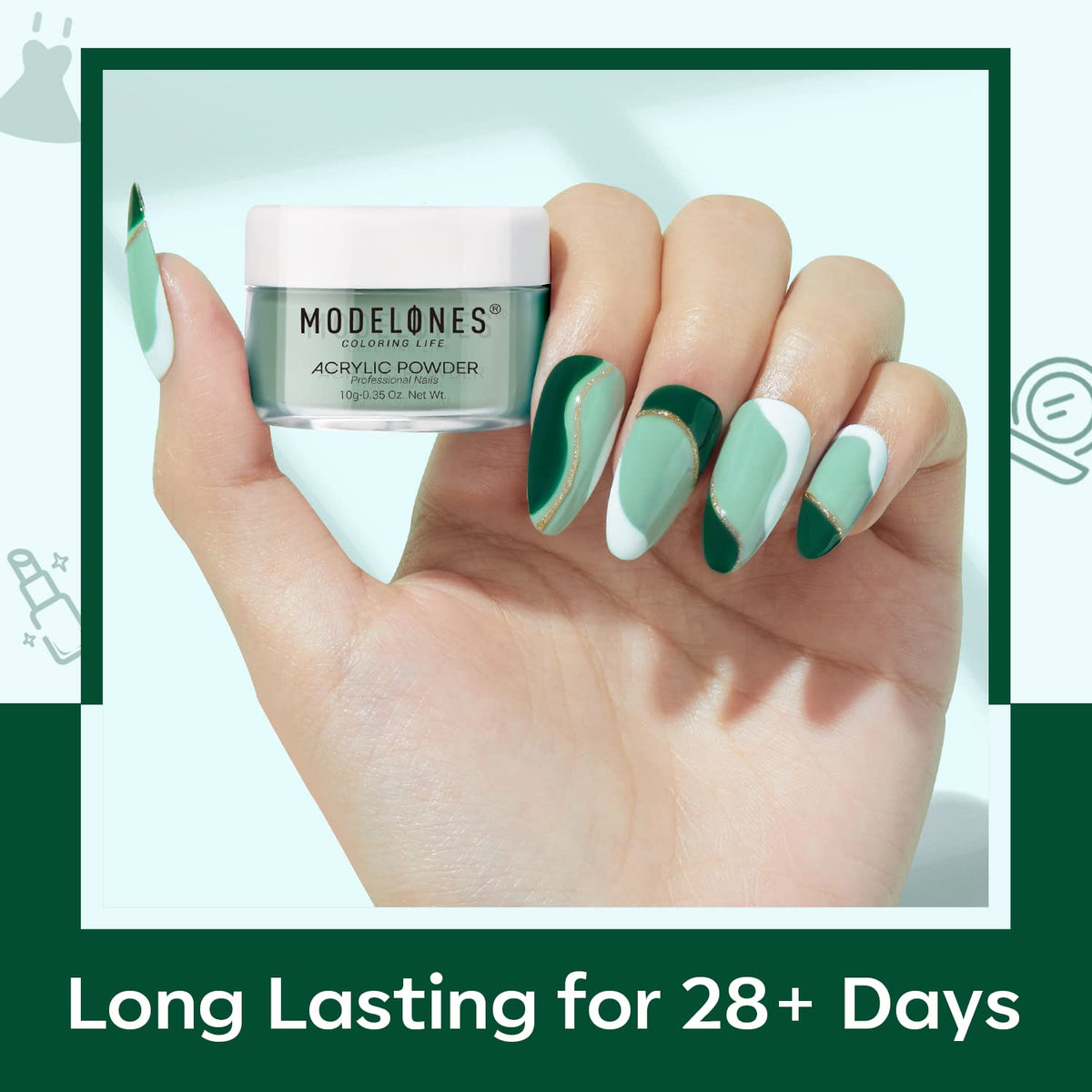 Modelones Acrylic Powder 6 Colors Acrylic Nail Powder Kit Sage Green Mist Blue Light Grey Dark