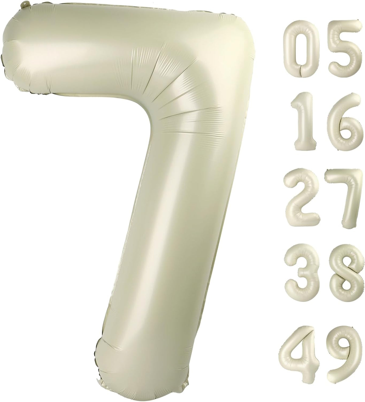 Cream White Number 7 Birthday Balloon 40 Inch, Digital Balloons for 7 17 27 70 77 Party Celebration