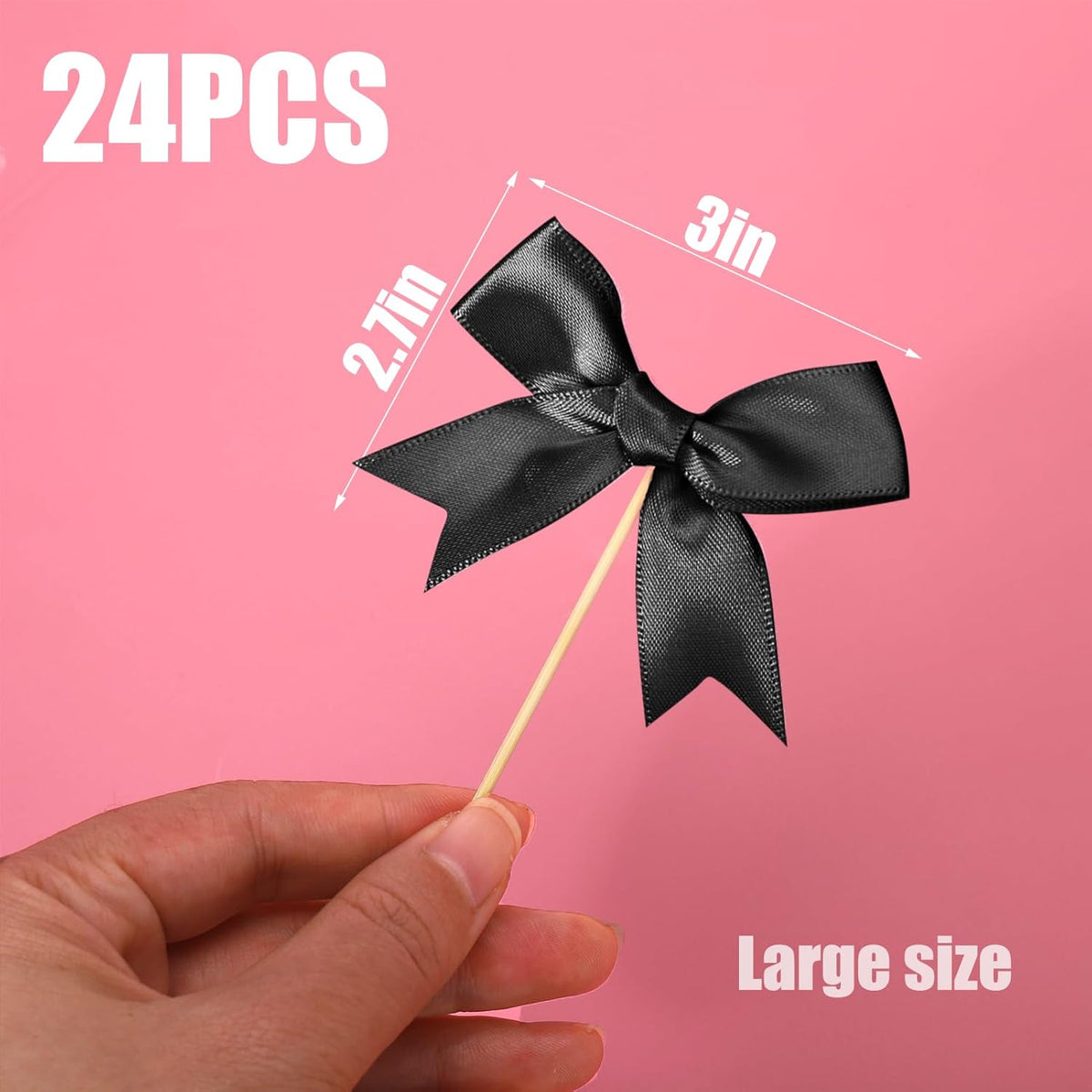 24Pcs Bow Cupcake Toppers - Black Bow Cake Topper Birthday Decorations, Bowknot Cupcake Picks for