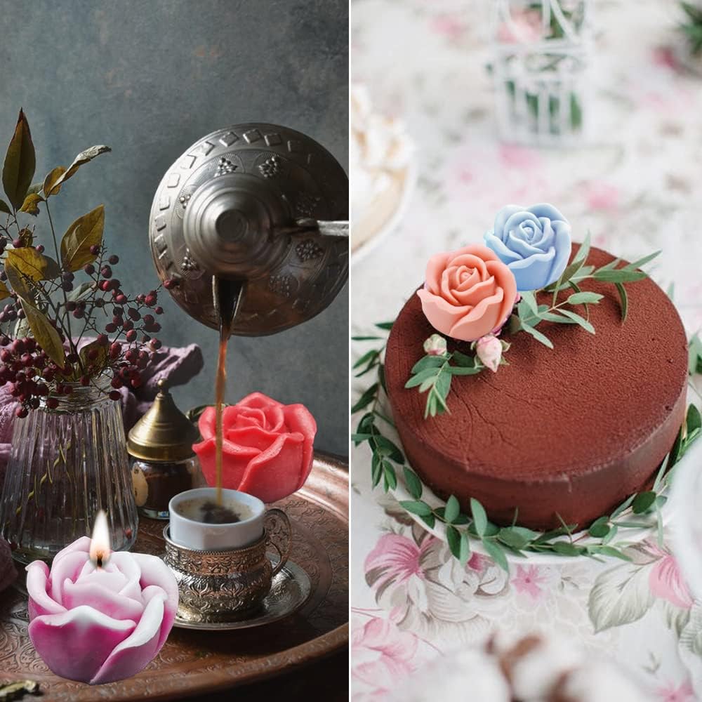 3D Rose Silicone Molds, 2PCS Big Rose Resin Candle Mold, Bloom Flower Silicone Fondant Mold for
