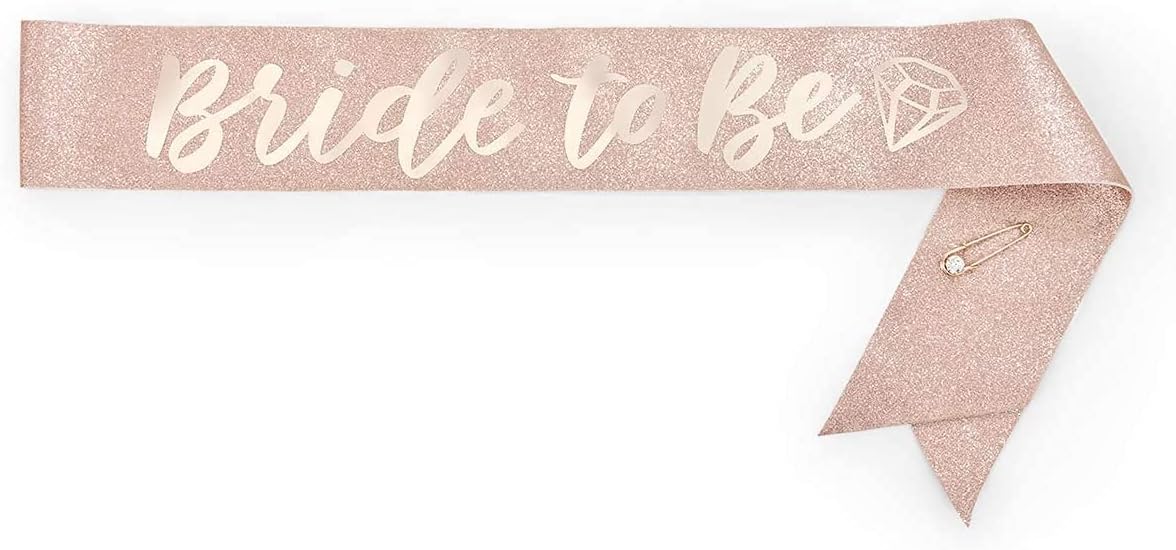 HAPPYLAND Bachelorette Party Decorations Bride To Be Sash Rose Gold Glitter with Gold Foil Letter