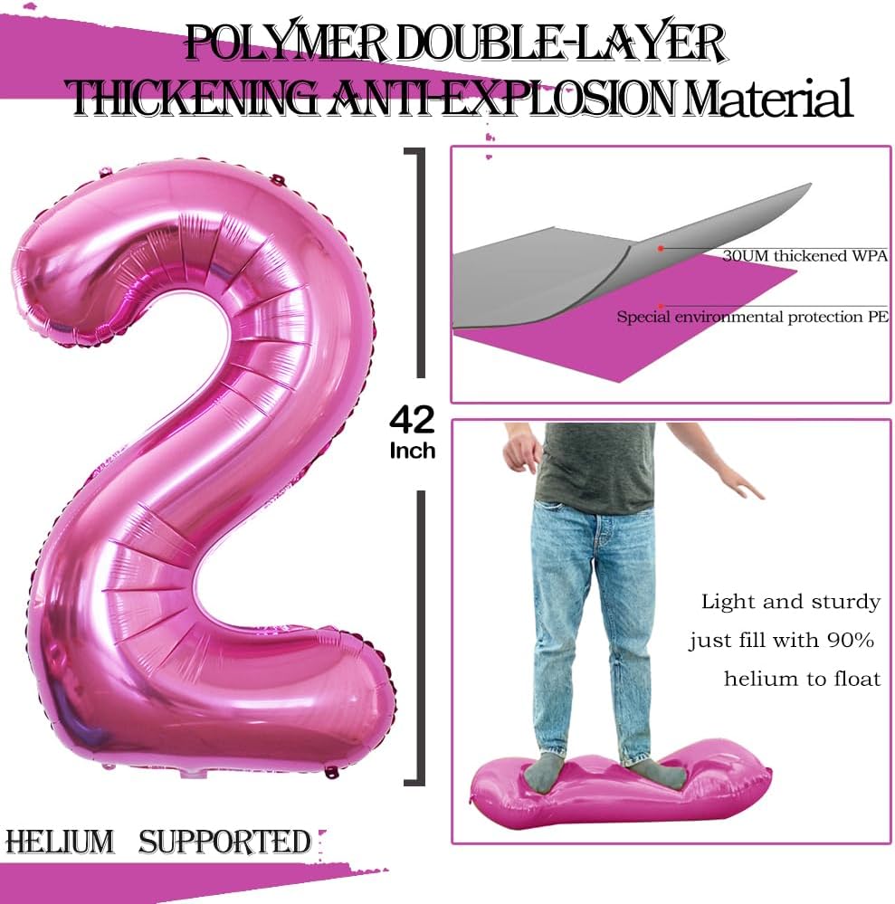 GOER Pink Foil Balloons Number 2,Huge Number Balloons for 2nd 22nd Birthday Party Supplies