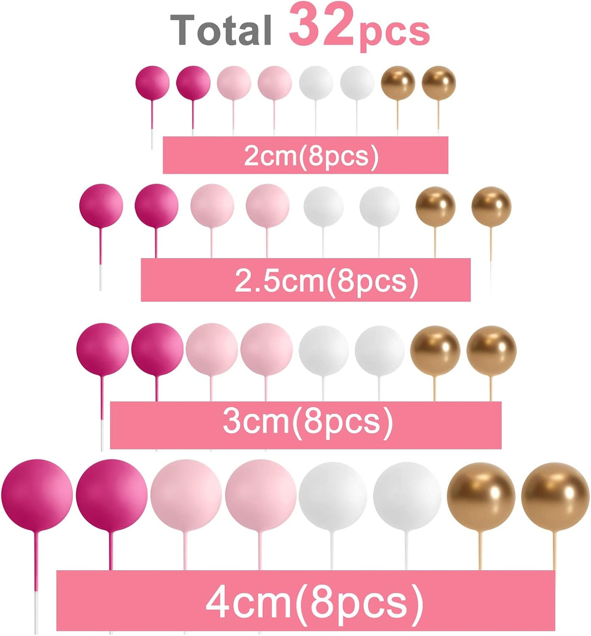 ASTARON 32 Pcs Ball Cake Topper Decorations Mini Balloons Cake Topper Sticks Foam Balls Cake Picks