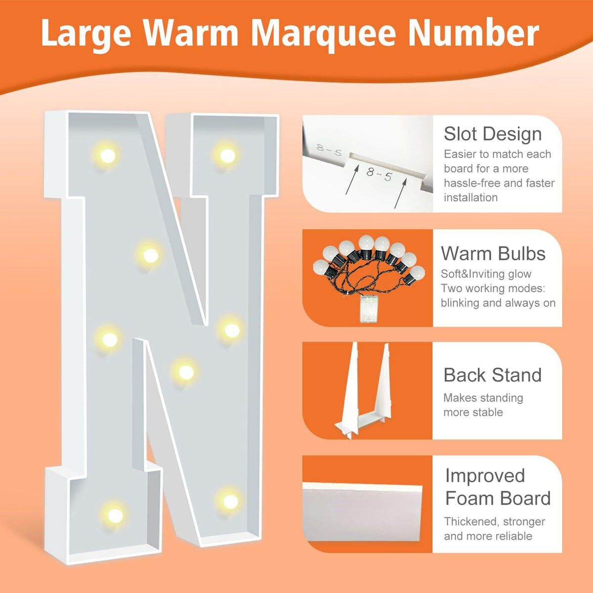 3FT Marquee Letter N, Block Marquee Light Up Letters for Birthday Baby Shower Party Backdrop Decor