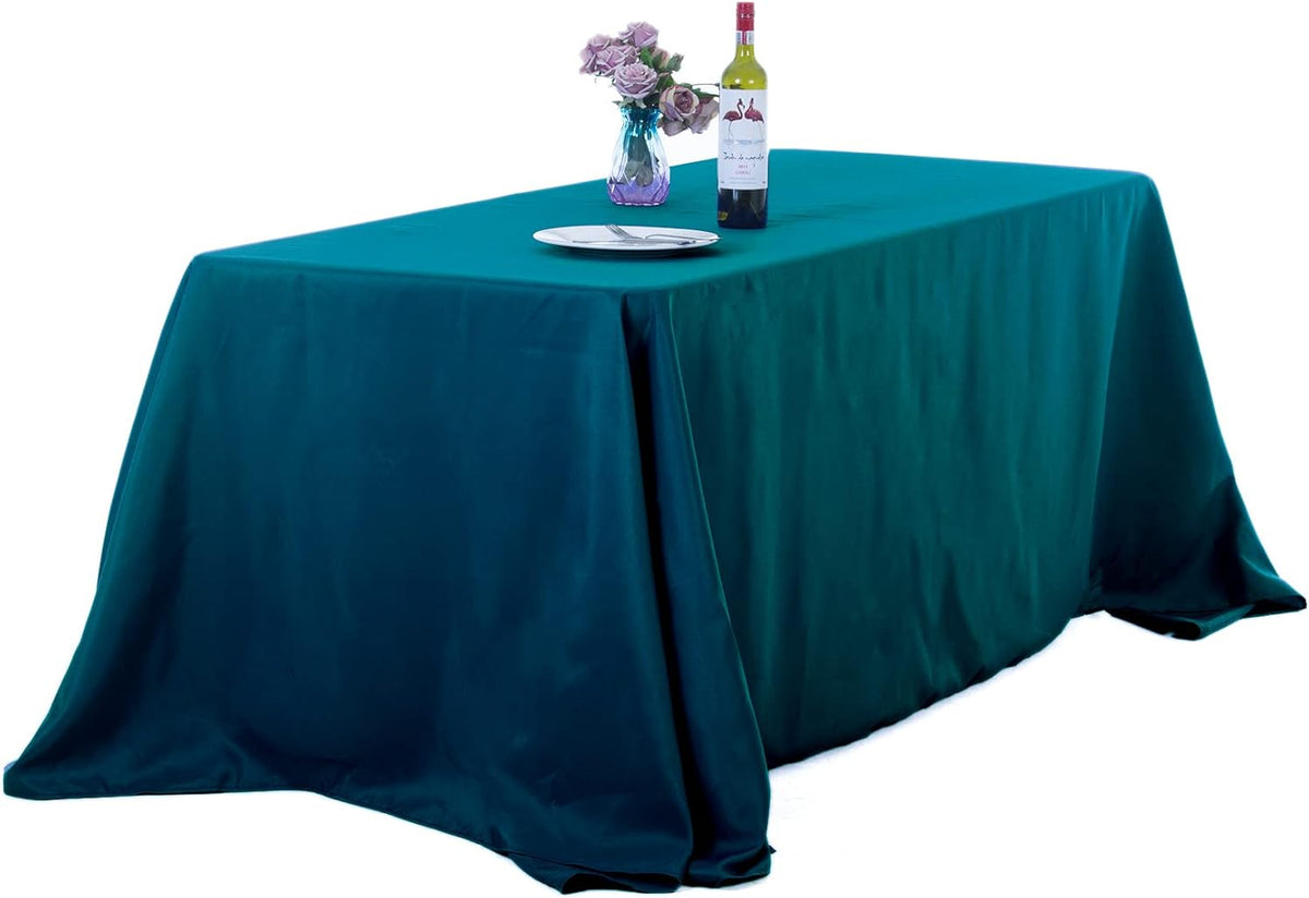 Ascoza 2pack 90x132 Inch Peacock Blue Rectangular Tablecloth 8 Feet Table Cloth in Polyester Fabric