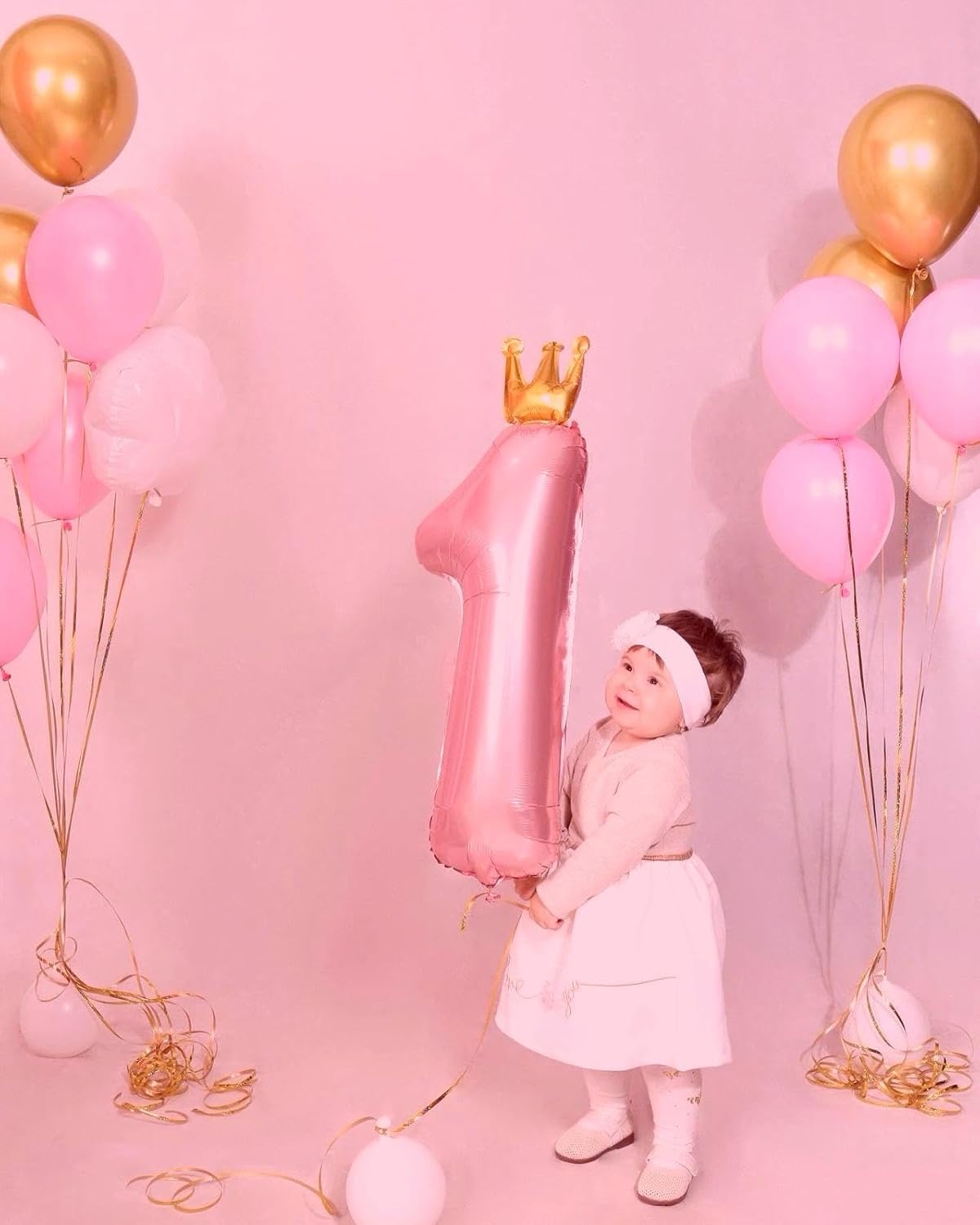 Pink Crown Number 1 Balloon 40 inch, Number 1 Birthday Balloons for Boy Girl, Pink Crown Foil One