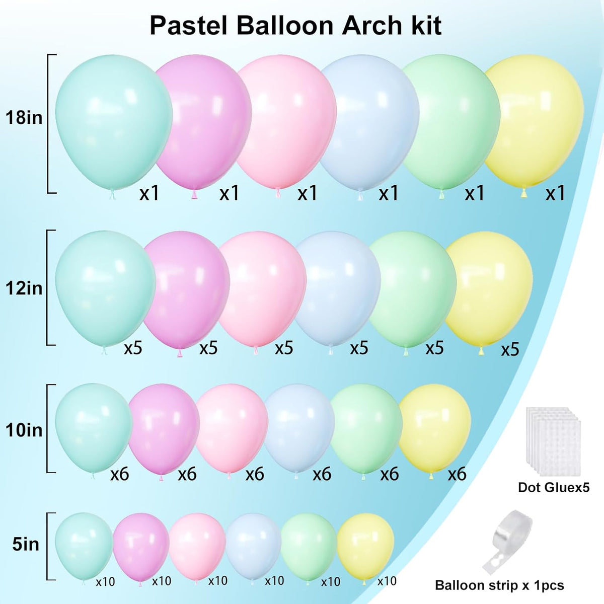 Pastel Balloons Garland Arch Kit, Rainbow Party Balloons, Multicolor Macaron Balloons for Birthday