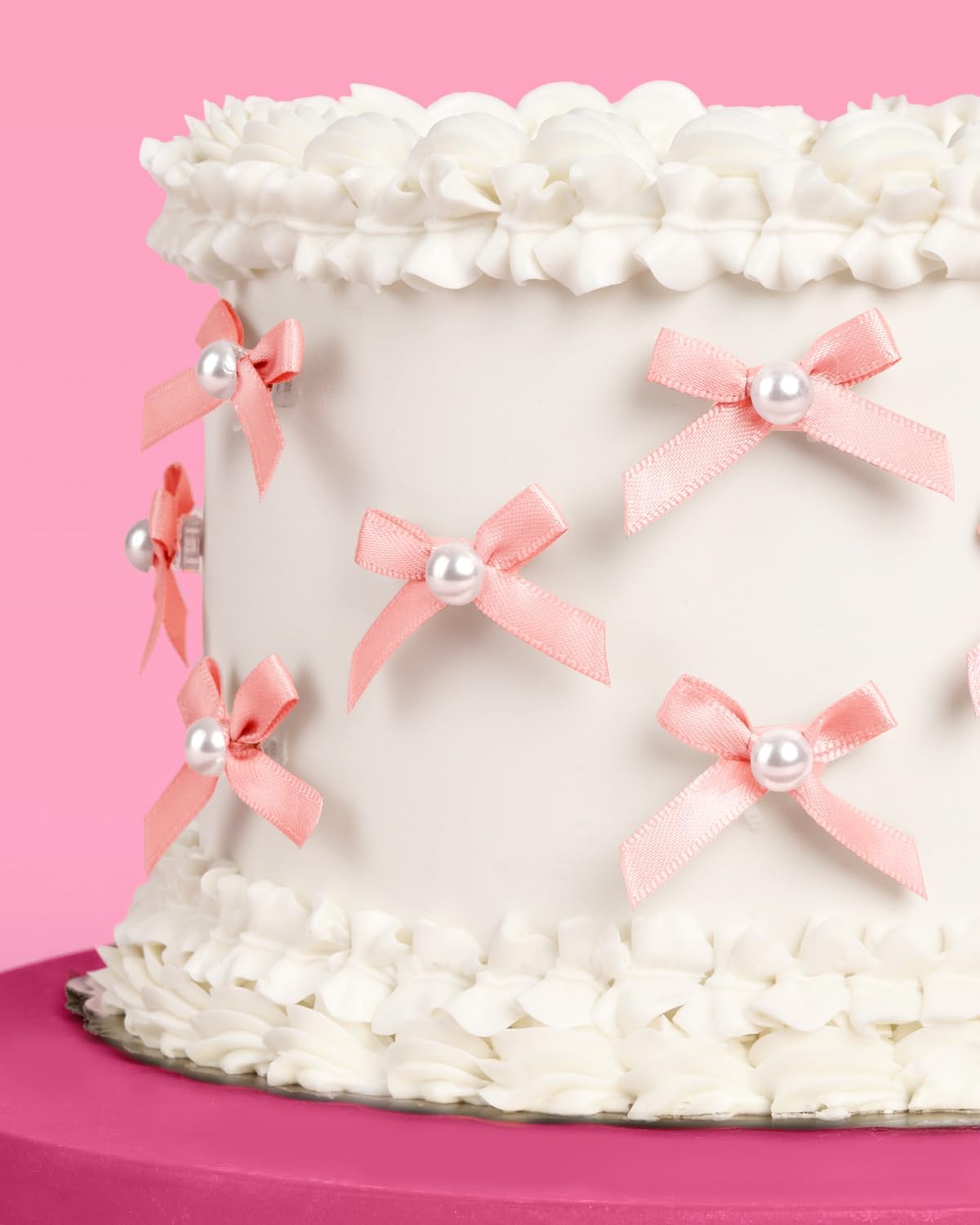 xo, Fetti Mini Pink Bow + Pearl Cake Toppers | 12 pcs | Bachelorette Party Decoration, Birthday
