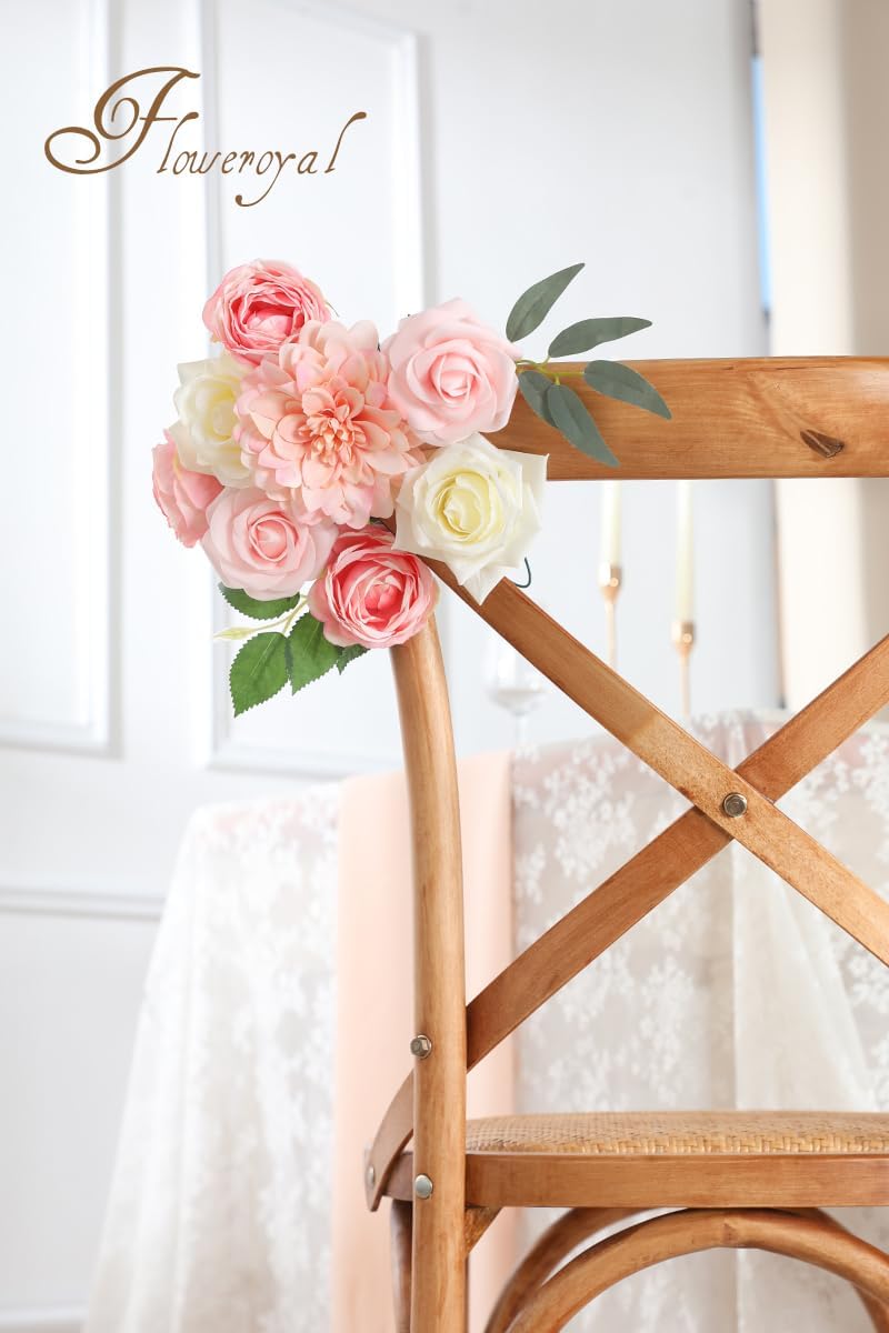 Floweroyal Pink Artificial Flowers Fake Rose Flowers Dahlia with Stems for DIY Wedding Bridal