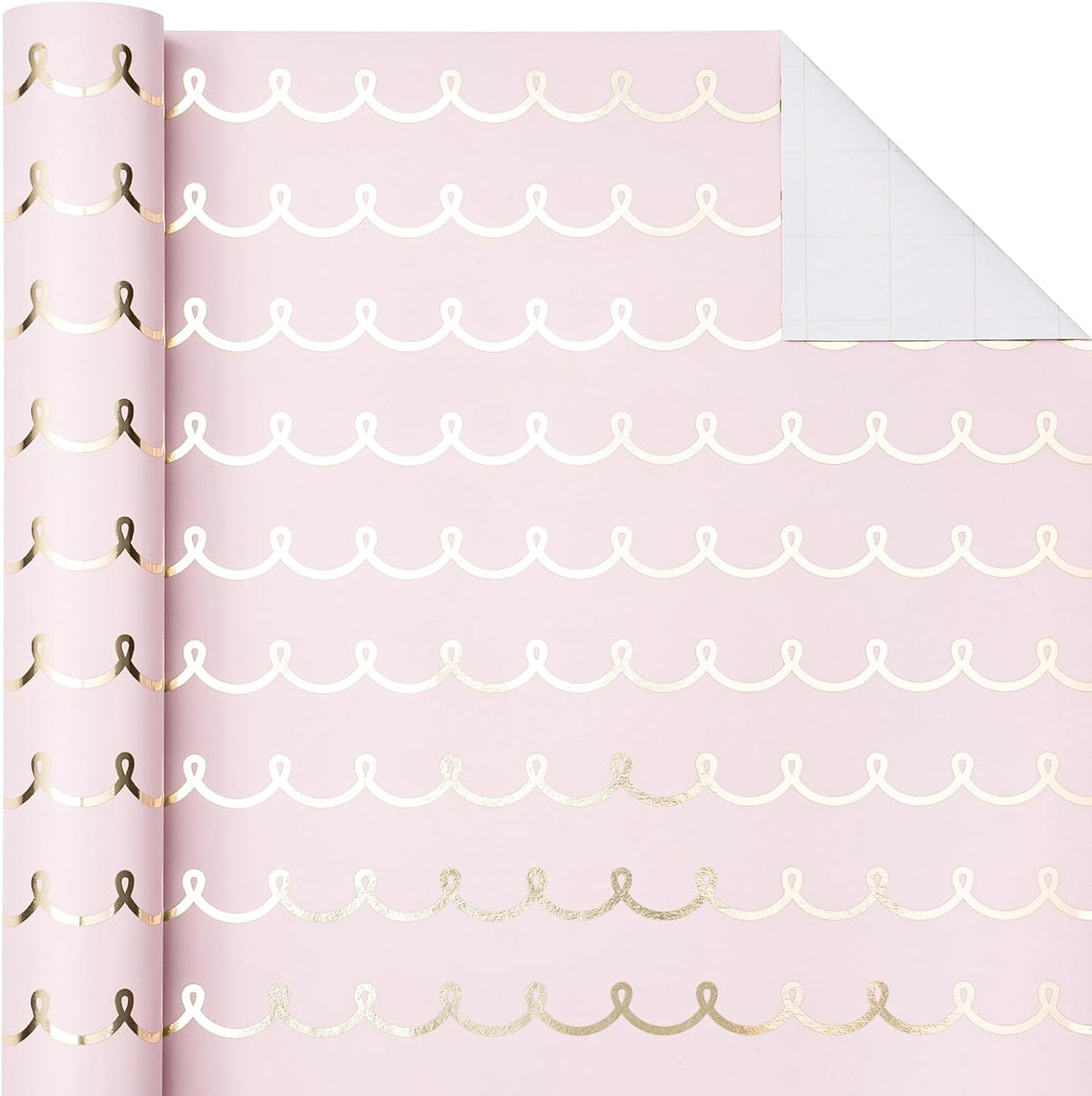 WRAPAHOLIC Pink Wrapping Paper Roll - Mini Roll - 17 Inch x 33 Feet - Metallic Foil Chic Classic