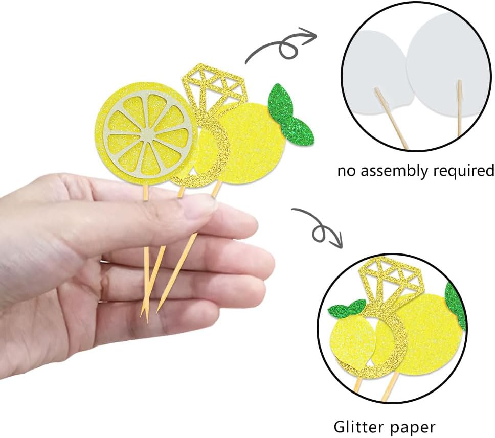 Glitter Lemon Cupcake Toppers Picks for Wedding Engagement Bridal Shower Bachelorette Party