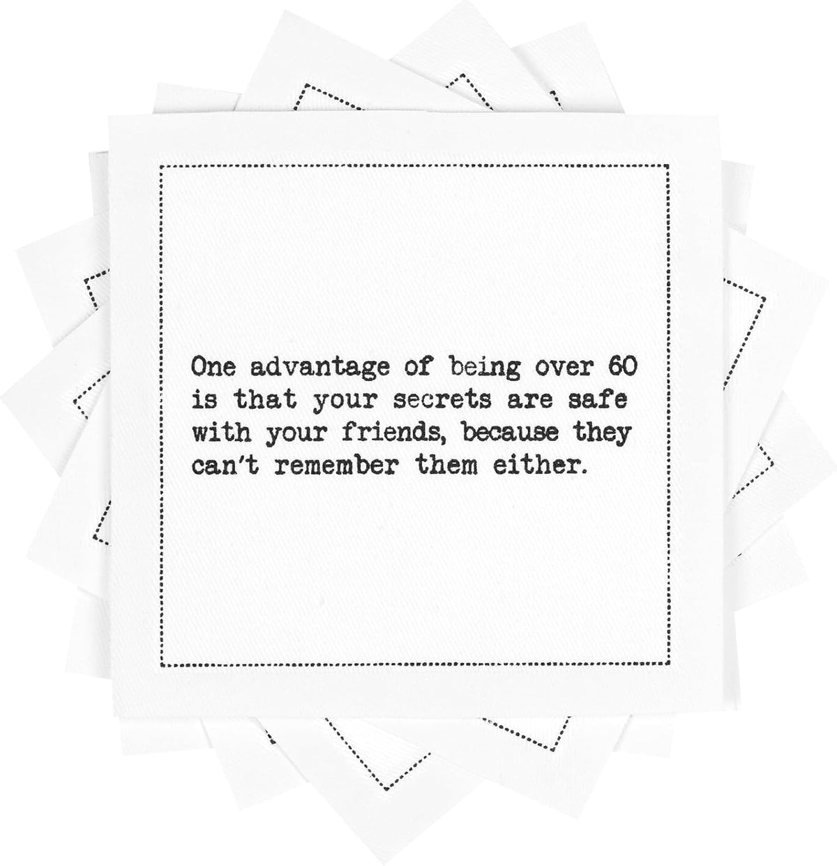 Five Star Napkins 60th Birthday Quotes White Cotton Cocktail Napkins, Beverage Napkins, Bar