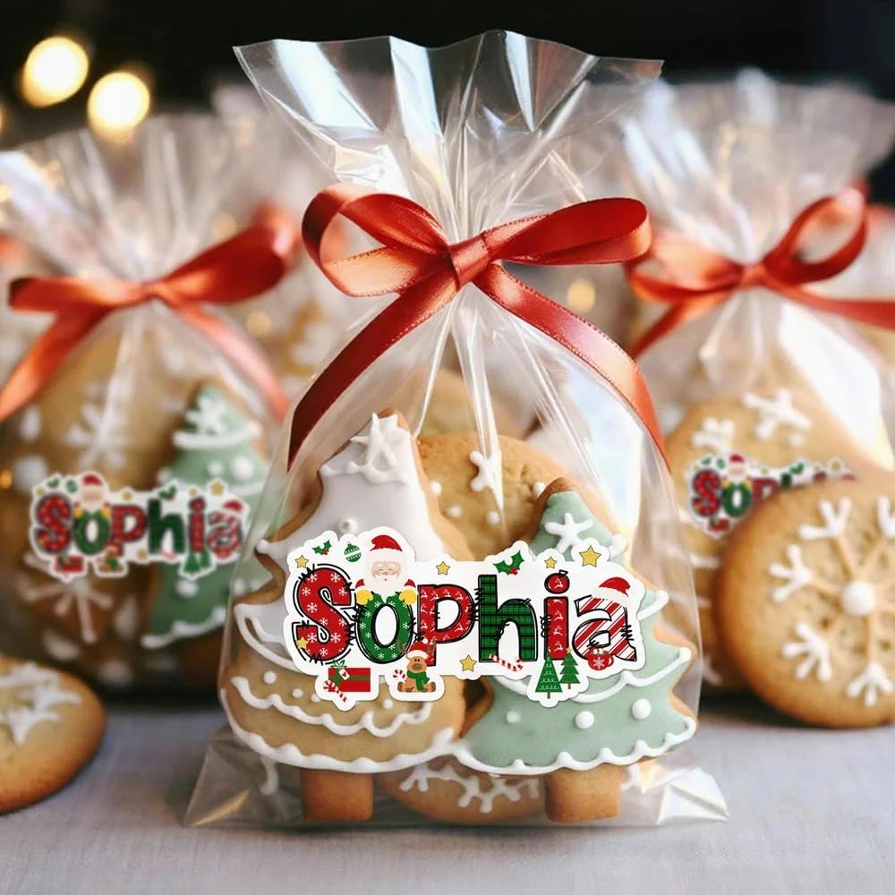 callie Personalized Christmas Stickers - Custom Name, 3.5"×1.69" Santa Claus Elk Design Merry