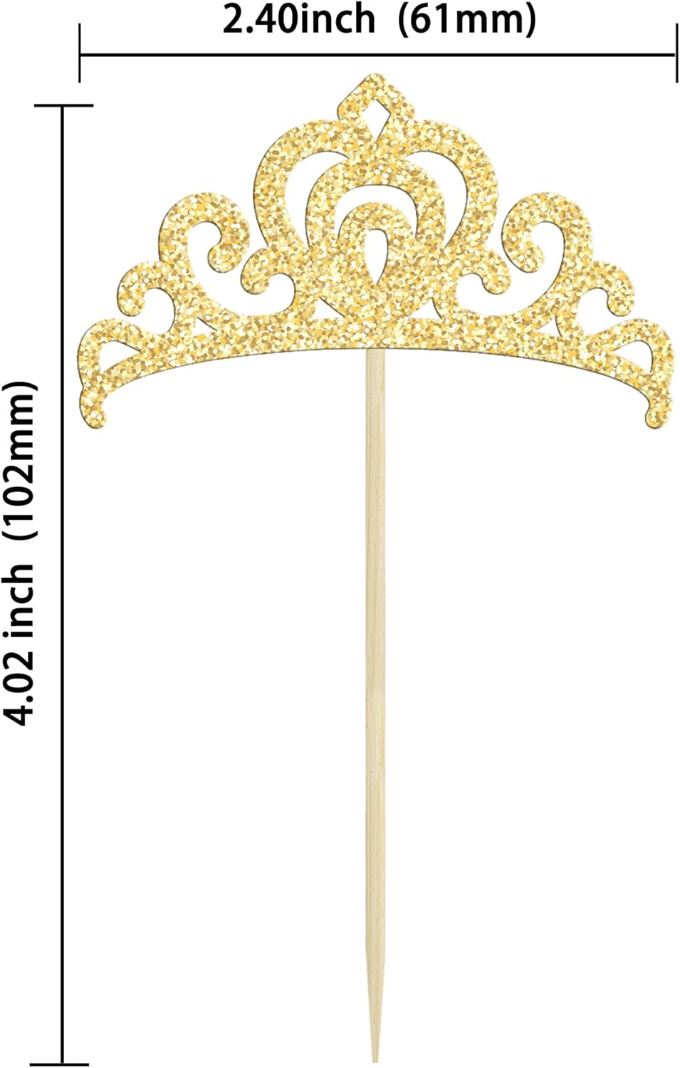 Gyufise 24Pcs Gold Princess Crown Cupcake Toppers Glitter Princess Cake Pick Decorations for