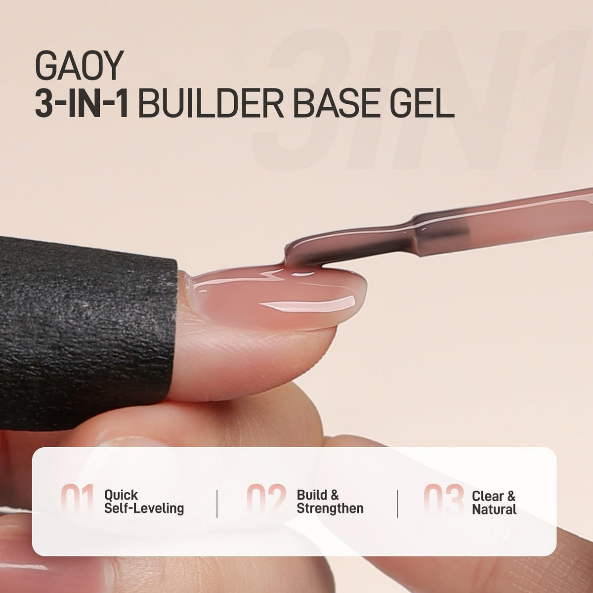 GAOY 16ml Builder Base Gel, Jelly Rubber Base Nail Gel Nude Sheer Pink, 3-in-1 Soak Off UV Light