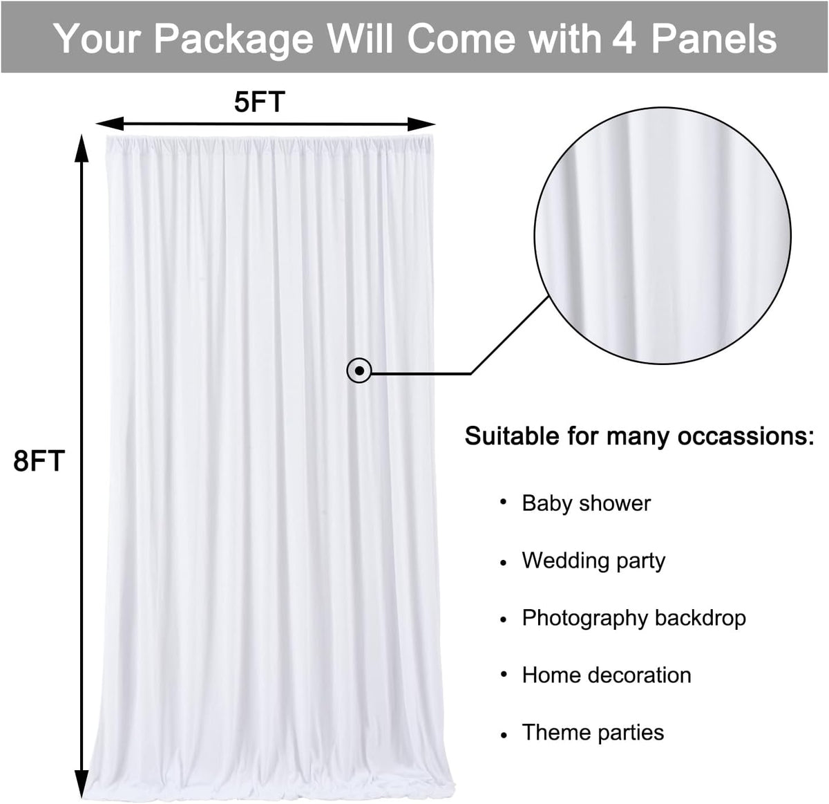 20 ft x 8 ft White Backdrop Curtain Drapes for Wedding Parties, 4 Panels 5 ft x 8 ft Wrinkle Free