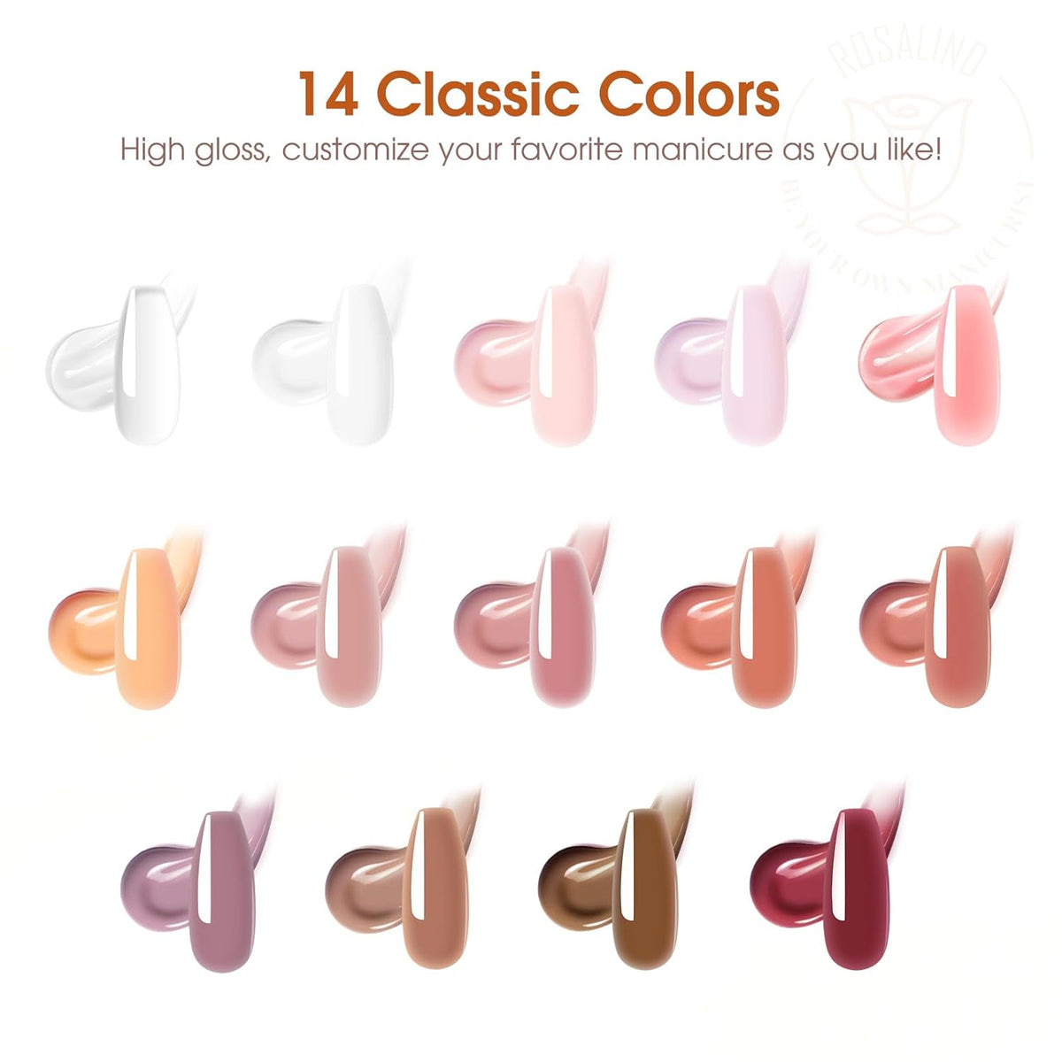 ROSALIND Poly Nail Gel Kit -14 Colors + 75 Nail Art Accessories Kit Nude Pink Series Poly Gel with