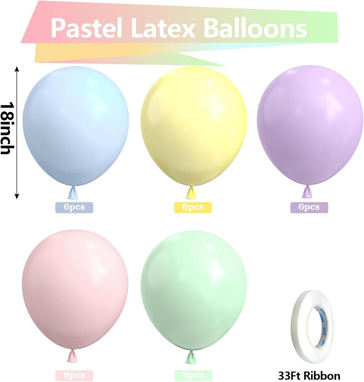 Bezente Pastel Balloons 18 Inch - 30 Pack Large Thick Macaron Balloons Big Round Multicolor Latex